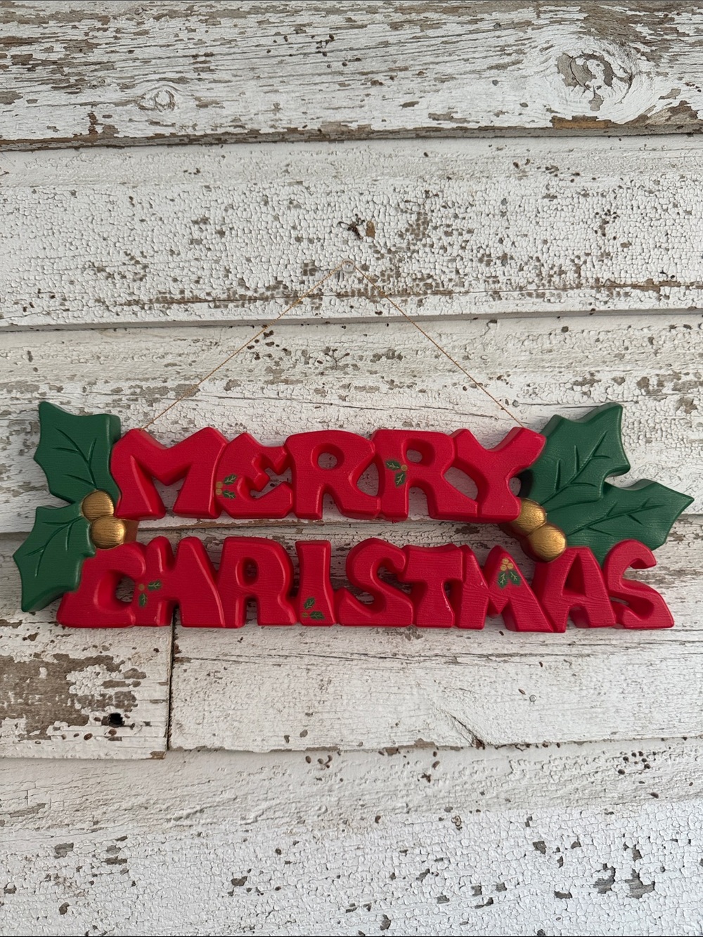 Vintage Merry Christmas Holiday Sign - Red and Green